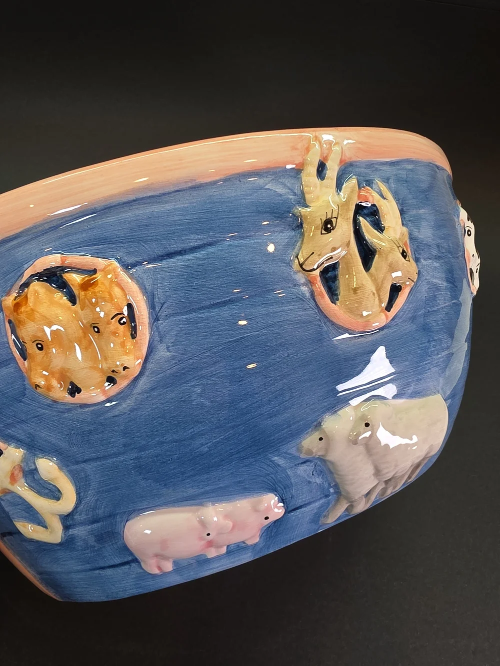 Noah's Ark Ceramic Cookie Jar EDI Sausalito Vintage VHTF RARE Blue Flat Lid